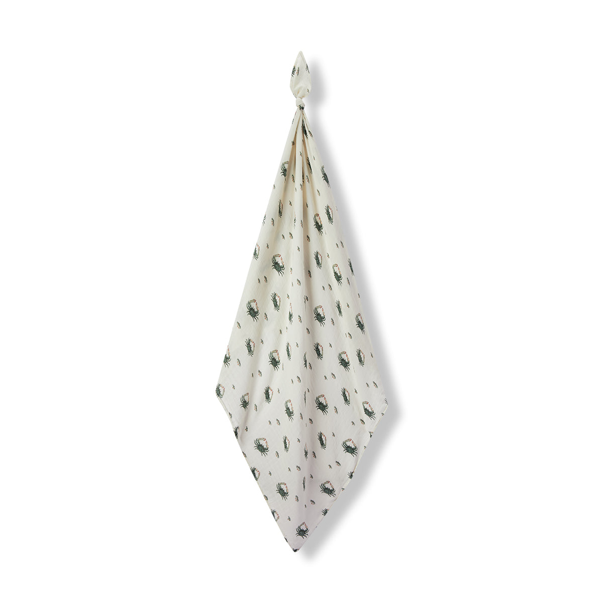 Milkbarn Coastal Crab Bamboo Muslin Swaddle Blanket, white with playful green and blue crab print, soft 70% rayon from bamboo and 30% cotton, perfect for newborns
