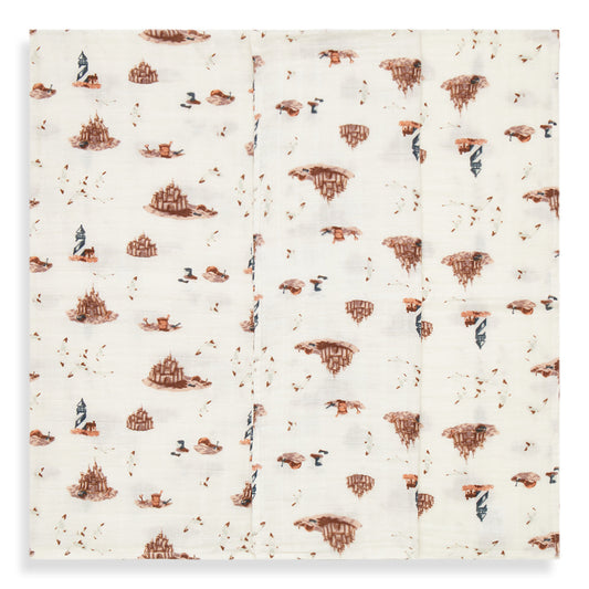 Milkbarn Sandcastle organic cotton swaddle blanket in beige, breathable cotton swaddle blanket for infants and toddlers