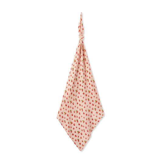 Milkbarn Strawberry organic cotton swaddle blanket in pink and red, eco-friendly cotton swaddle for infants