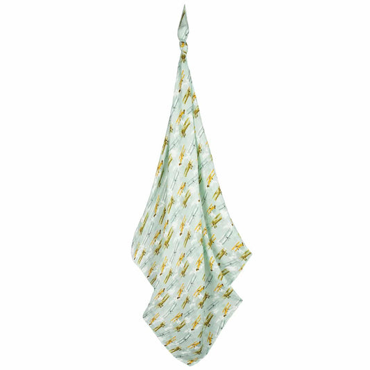 Milkbarn Vintage Planes organic cotton swaddle blanket, natural organic cotton baby swaddle for sensitive skin