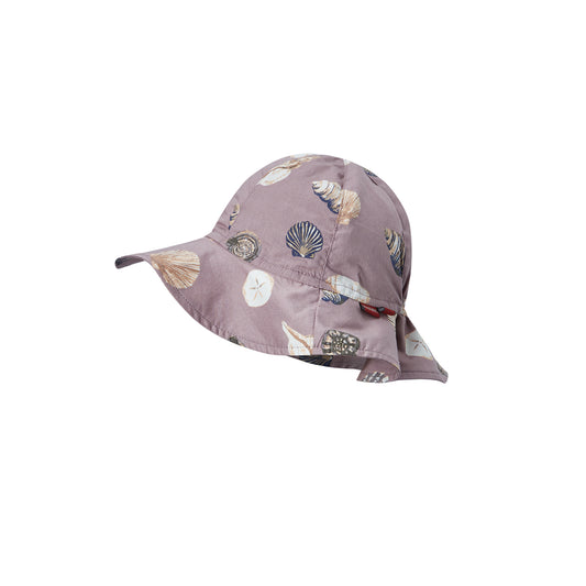 Milkbarn Kids Cotton Sunshine Peekaboo Hat baby Accessories Hat in Purple Seashells fabric Front