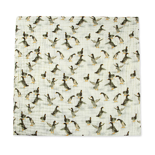 Milkbarn Duck organic cotton baby towel with cheerful ducks, extra-soft absorbency for bath, pool, or beach adventures.