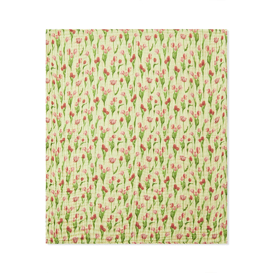 Milkbarn Tulip organic cotton baby towel with pink tulip blooms, soft and absorbent for bath time, beach days, or poolside drying.