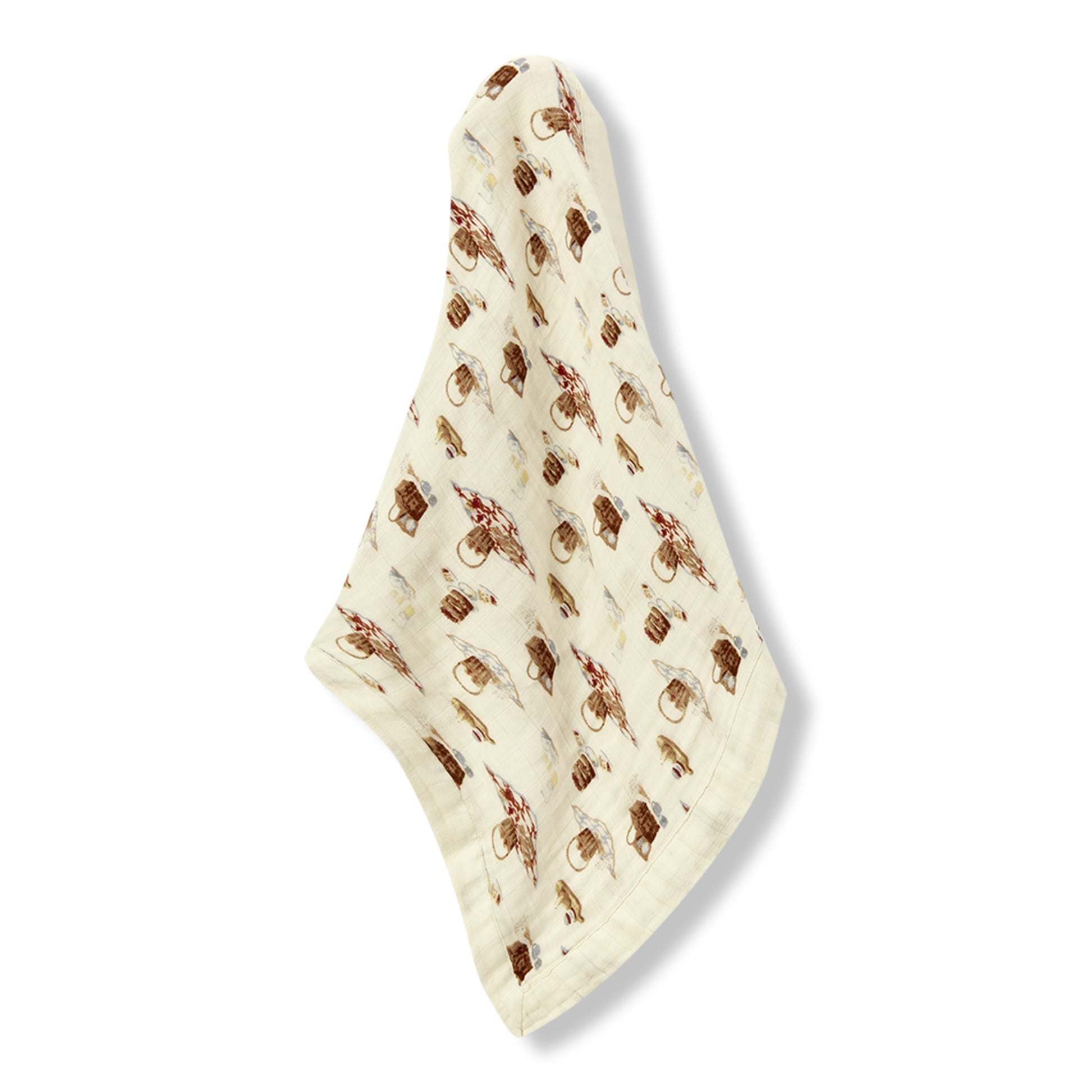 Hanging Picnic Bamboo Mini Lovey muslin security blanket in white and cream tones by Milkbarn