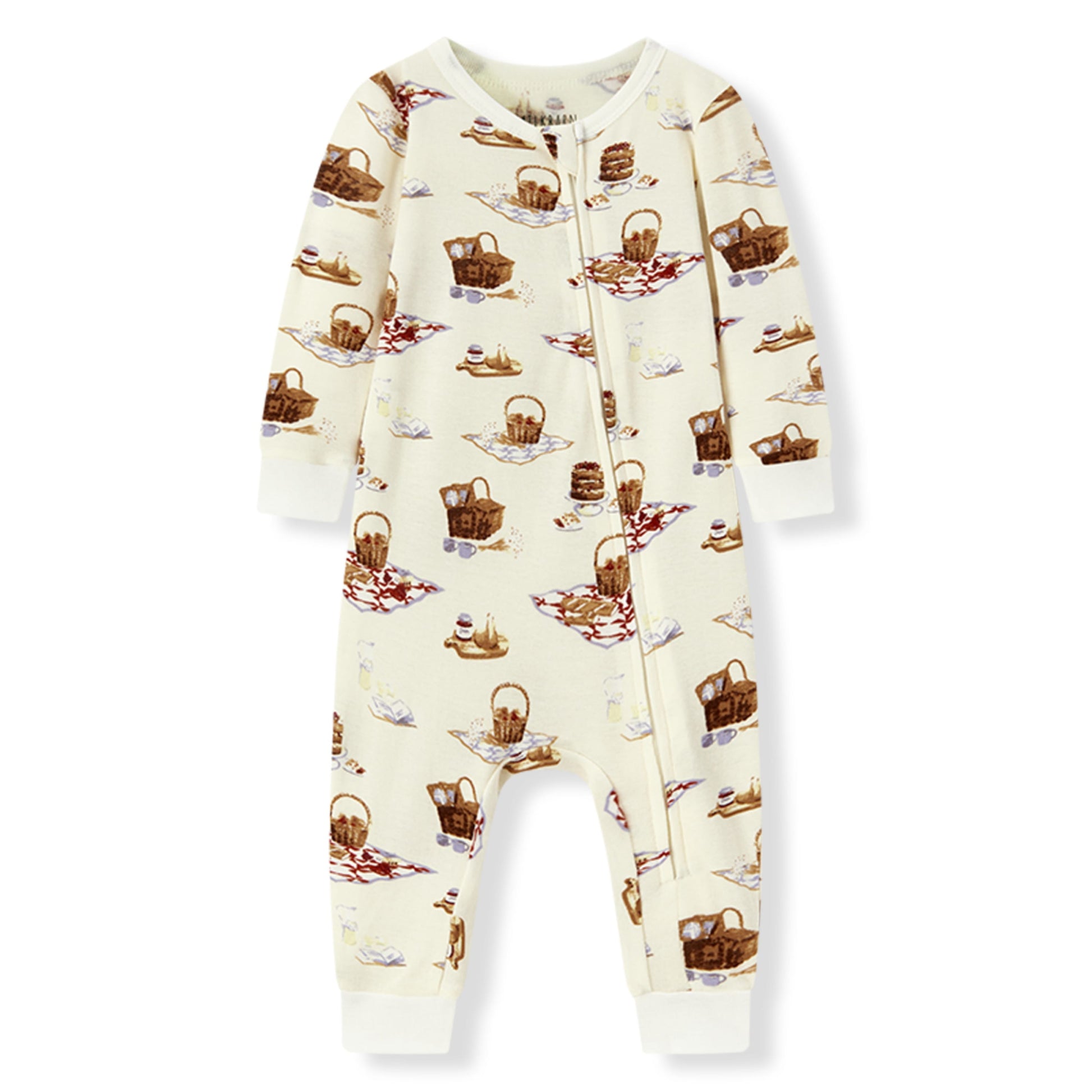 Milkbarn Picnic Organic Cotton Zipper Pajama for babies, soft and breathable 100% organic cotton with playful picnic pattern, gentle on skin and perfect for sleep and play