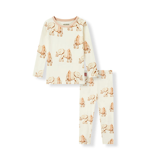 Cotton stretch pajama set for girls with tutu elephant print, long sleeve shirt and pants for bedtime