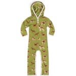 Green or Moss Color Organic Cotton Hooded Romper or Jumpsuit in the Green Dog Print by Milkbarn Kids