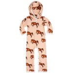 Rose or Pale Pink Organic Cotton Hooded Romper or Jumpsuit in the Horse or Stallion or Mare Print by Milkbarn Kids