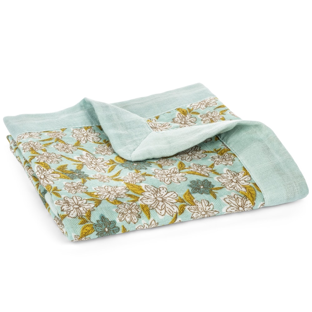 Bacati Petals/Floral Muslin with Sateen Trim 2 Piece Security Blankets, Lilac, 14 x 14