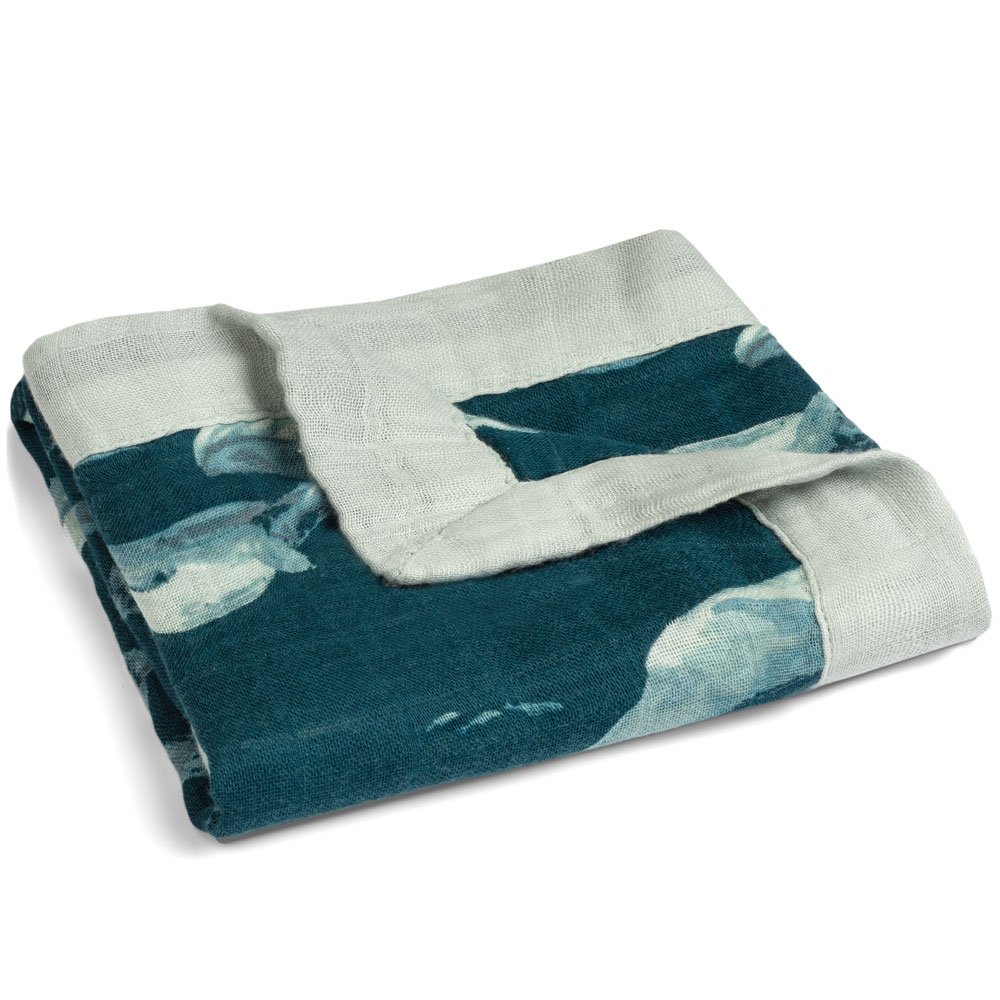 Mini Lovey Security Blanket in the Blue Whale Print by Milkbarn Kids Folded