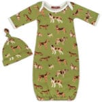 Newborn and Baby Organic Cotton Gown and Hat Set in the Green Dog Print by Milkbarn Kids