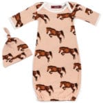 Newborn and Baby Organic Cotton Gown and Hat Set in the Horse Print by Milkbarn Kids