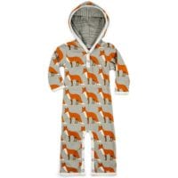 36059 - Milkbarn Kids Organic Hooded Romper in the Orange Fox Print