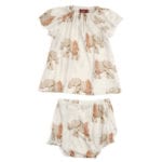 White or Natural Color Baby Girl Bamboo Dress and Bloomers with the Tutu Elephant Print by Milkbarn Kids