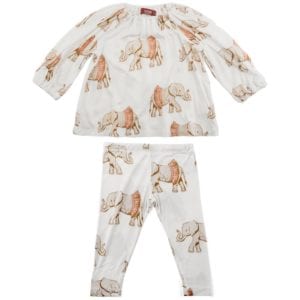 Bamboo Baby Long Sleeve Dress and Legging Set in the Tutu Elephant Print by Milkbarn Kids