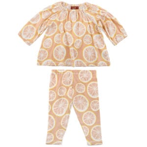 Baby Girl Organic Cotton Dress and Legging Set in the Grapefruit Print by Milkbarn Kids