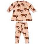 Rose or Light Pink Baby Girl Organic Cotton Dress and Leggings with the Horse or Stallion or Mare Print by Milkbarn Kids