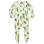 Milkbarn Kids Bamboo Baby Footed Romper in the Potted Plants Print