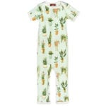Bamboo Baby Romper Jumpsuit in the Potted Plants and Succulents Print by Milkbarn Kids
