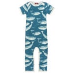 Bamboo Baby Romper Jumpsuit in the Blue Whale Ocean Print by Milkbarn Kids