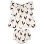 White Background Baby Girl Organic Cotton Dress and Bloomers with the Chicken and Rooster Print by Milkbarn Kids