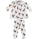 White or Natural Color Baby Girl Organic Cotton Dress and Leggings with the Chicken and Rooster Print by Milkbarn Kids