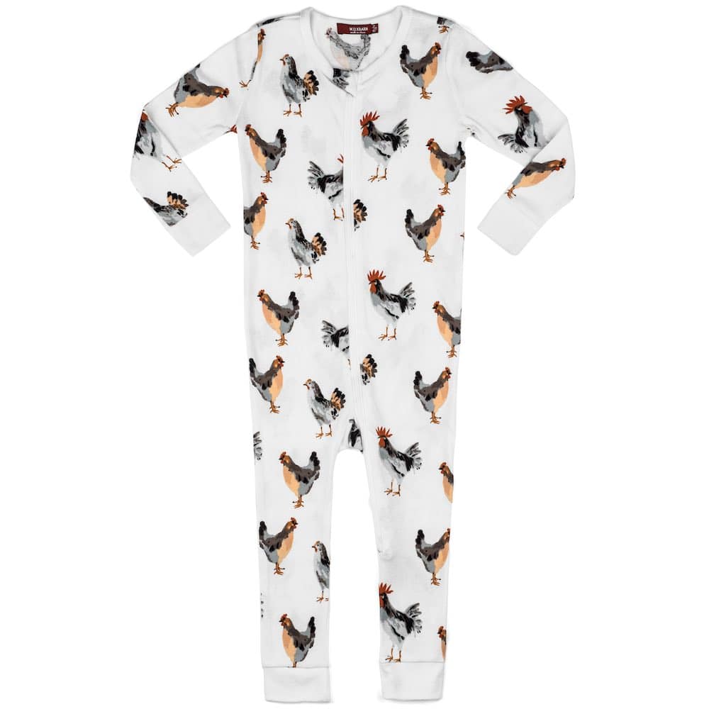 Milkbarn Kids Organic Cotton Zipper Pajama or PJs in the Chicken Print