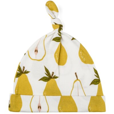 Milkbarn Kids Organic Knotted Hat or Beanie in the Pear Fruit Print