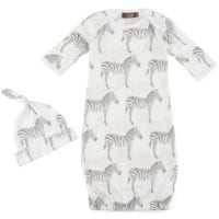71083 - Milkbarn Kids organic newborn and baby gown and hat set in the grey zebra print