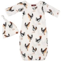 71099 - Milkbarn Kids Organic newborn and baby gown and hat set in the chicken print