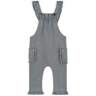 Baby Girl or Child's Ruffle Overalls in the Organic Cotton and Recycled Polyester Blend Denim Fabric by Milkbarn Kids