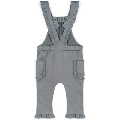Ruffle Overall in the Organic Cotton and Recycled Polyester Denim Fabric by Milkbarn Kids