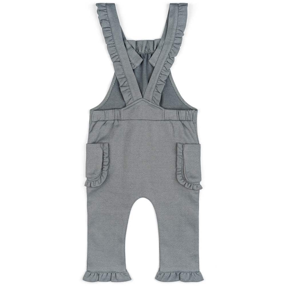11001_2 - Ruffle Overall in the Organic Cotton and Recycled Polyester Denim Fabric by Milkbarn Kids