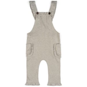 Baby Girl or Child's Ruffle Overalls in the Organic Cotton and Bamboo Blend Grey Pinstripe Fabric by Milkbarn Kids