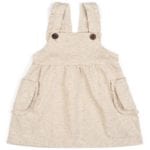 Baby or Child's Ruffle Dress Overalls in the Organic Cotton Heathered Oatmeal Fabric by Milkbarn Kids (Front)