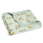 Folded Light Blue Big Lovey Blanket with the Blue Bird Print Made of Organic Cotton and Bamboo by Milkbarn Kids