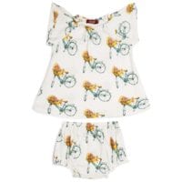 14111 - Milkbarn Dress and Bloomer Set in Bamboo Floral Bicycle print