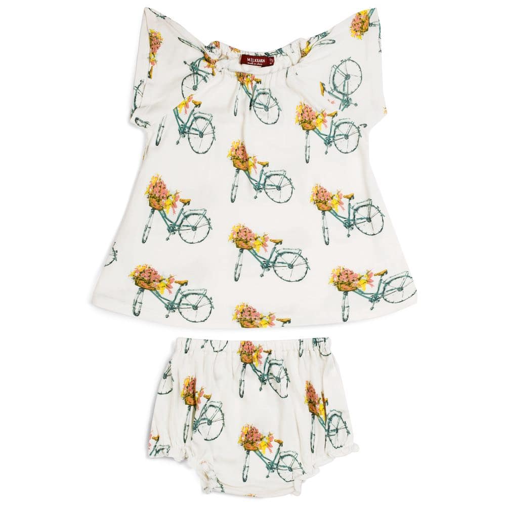 Milkbarn Dress and Bloomer Set in Bamboo Floral Bicycle print