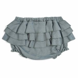 Baby Girl Ruffle Bloomer in the Organic Cotton and Recycled Polyester Denim Blend by Milkbarn Kids (Backside)