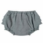 Baby Girl Ruffle Bloomer in the Organic Cotton and Recycled Polyester Denim Blend by Milkbarn Kids (Front)