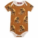 Milkbarn Kids Organic Cotton Baby One Piece or Onesie in the Woolly Mammoth Wildlife Print