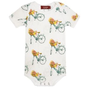 Milkbarn Kids Bamboo Baby One Piece or Onesie in the Floral Bicycle Print