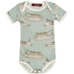 Milkbarn Kids Bamboo Baby One Piece or Onesie in the Blue Ships or Boats Print