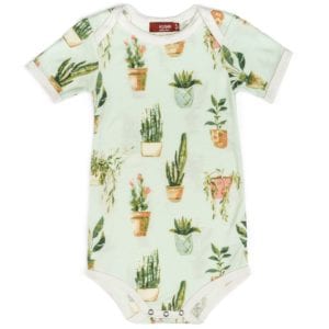 Milkbarn Kids Bamboo Baby One Piece or Onesie in the Potted Plants or Succulents Print