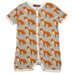 Milkbarn Kids Organic Cotton Baby Shortall, Baby Playsuit or Short Overalls in the Orange Fox Print
