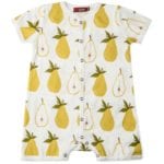 Milkbarn Kids Organic Cotton Baby Shortall, Playsuit or Short Overalls in the Pear Print