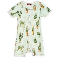 32103 - Milkbarn Kids Bamboo Baby Shortall, Playsuit or Short Overalls in the Potted Plants or Succulents Print
