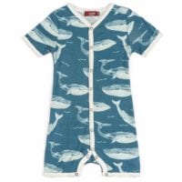32104 - Milkbarn Kids Bamboo Baby Shortall, Playsuit or Short Overalls in the Blue Whale Print