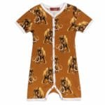Milkbarn Kids Organic Cotton Baby Shortall, Playsuit or Short Overalls in the Woolly Mammoth Print