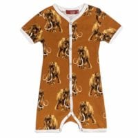32109 - Milkbarn Kids Organic Cotton Baby Shortall, Playsuit or Short Overalls in the Woolly Mammoth Print